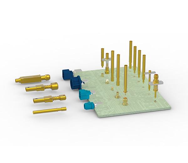 Comprehensive RF Test Probes collection for automotive connectors, RF interfaces, micro switches, and PCB pads on calibration fixture