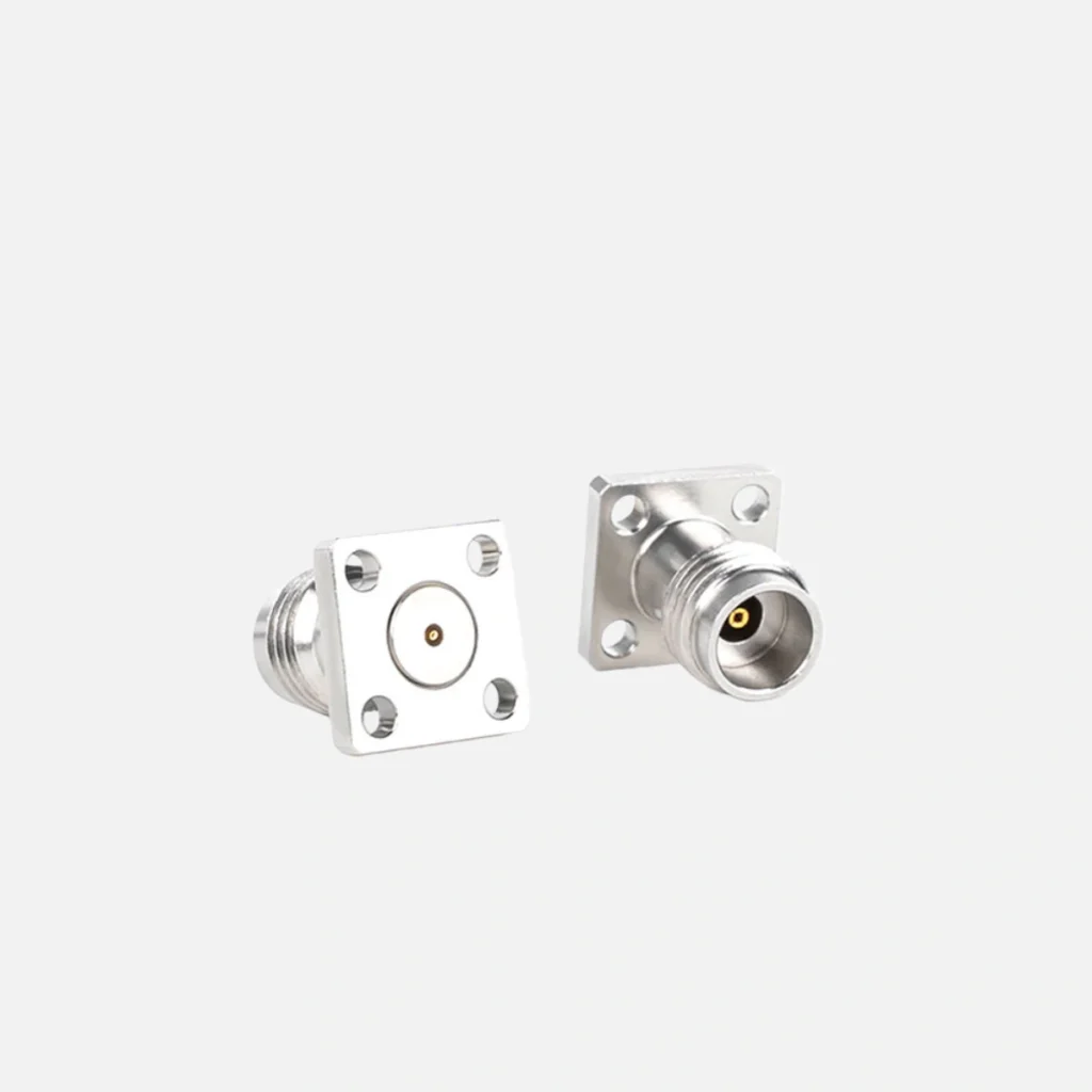 2.4mm Female PCB Mount RF Connector - 4 Hole Flange, Field Replaceable Design