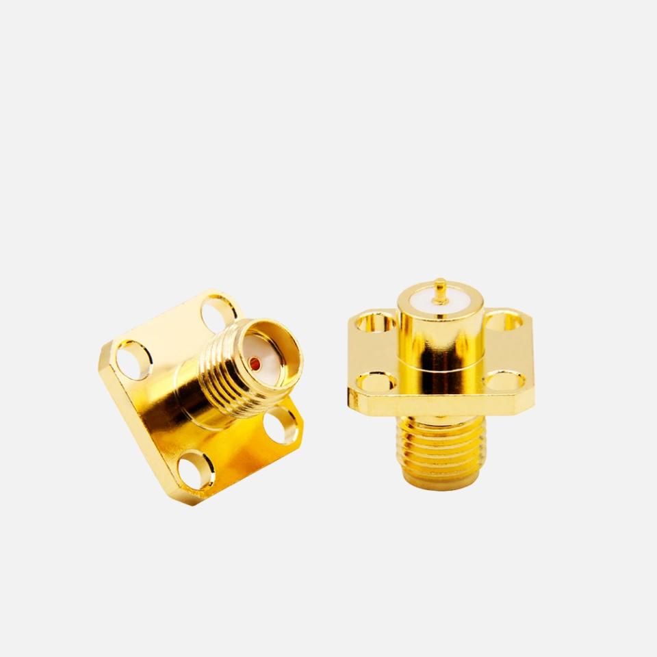 SMA Female Flange Mount RF Connector - 4 Hole Flange, Extended 4mm Outer Conductor