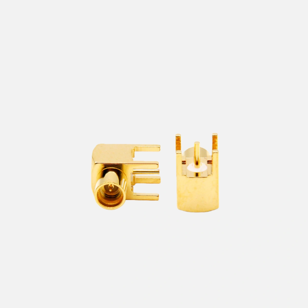 SMP Right-Angle PCB Connector with limited detent and thru-hole PCB mount